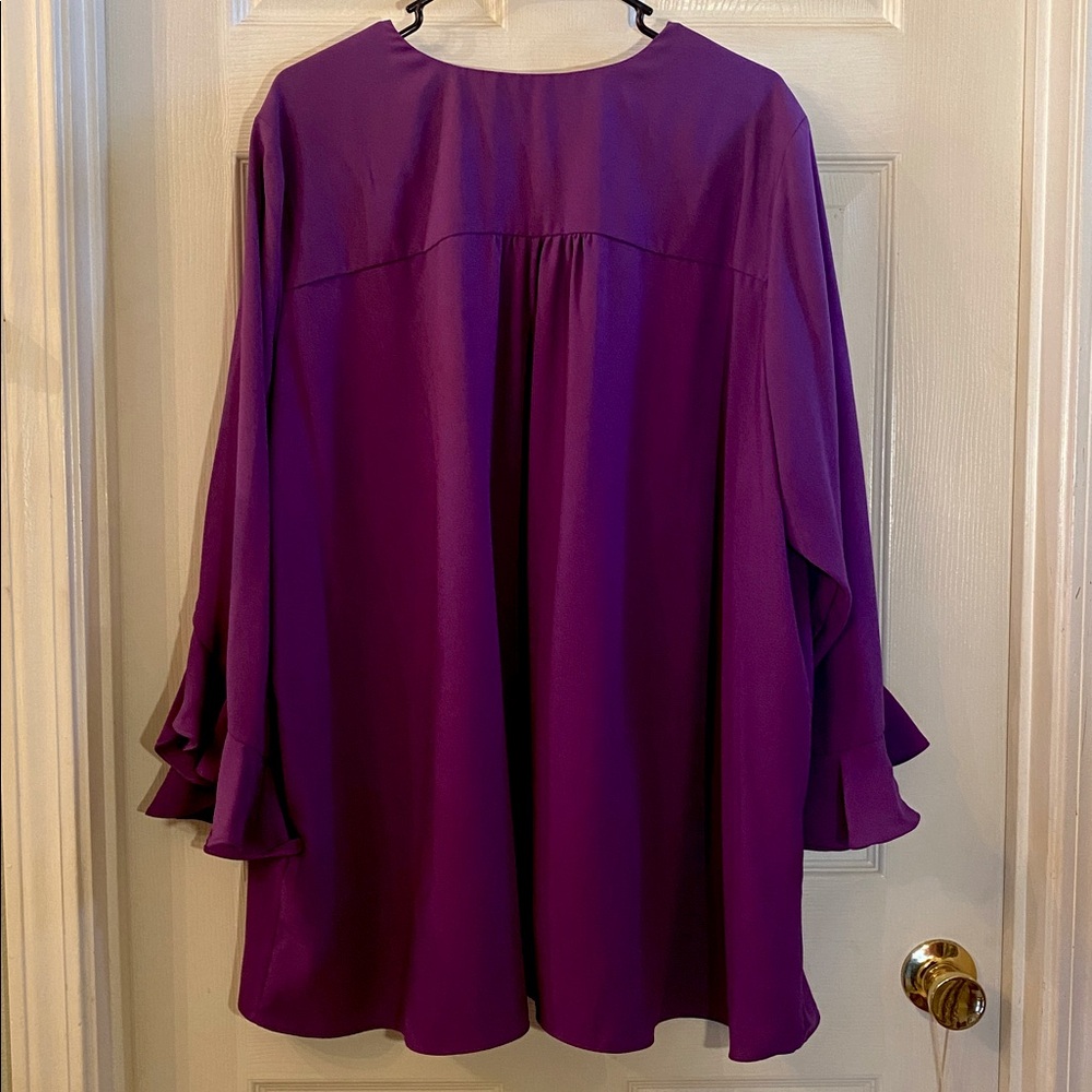 CALEESA Beautiful Elegant Purple Blouse with Ruffled Sleeves - Picture 8 of 10